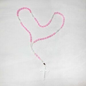 ✝️Bubblegum Pink Long Catholic Praying Rosary Beads Holy Religious Prayer Beads✝